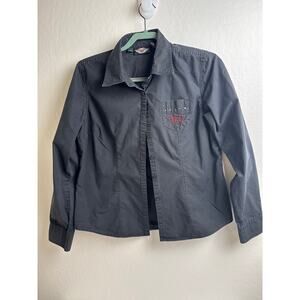 Harley Davidson Women Large Woven Black Embroidered Button Down Blouse